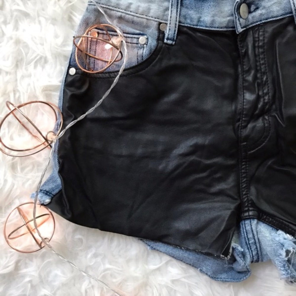Faux Leather Panel Shorts - Picture 2 of 4
